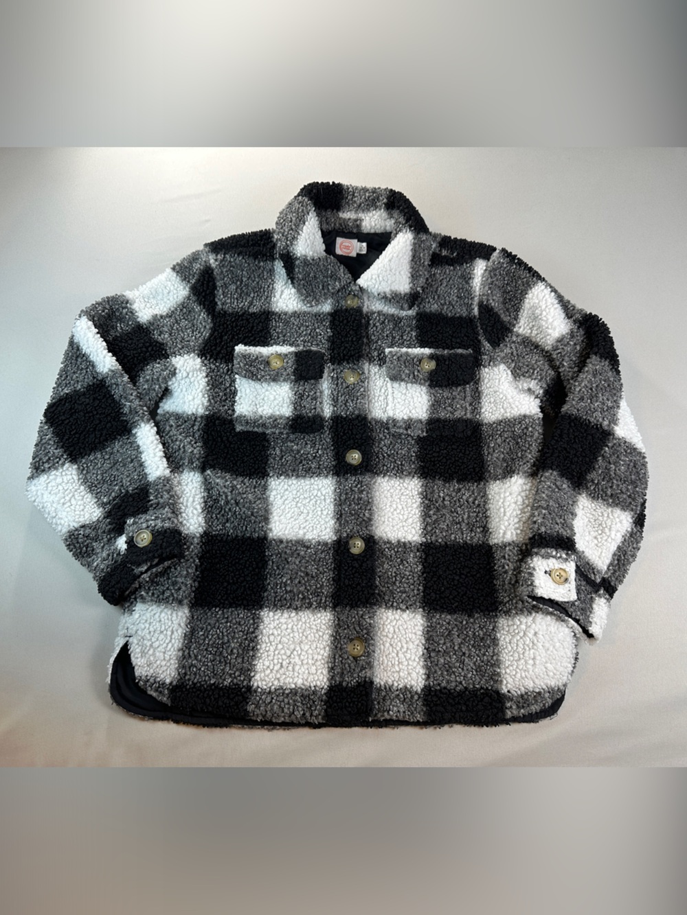 wonder nation Thick Button Down Jacket 16 Black White Buffalo Plaid Sherpa